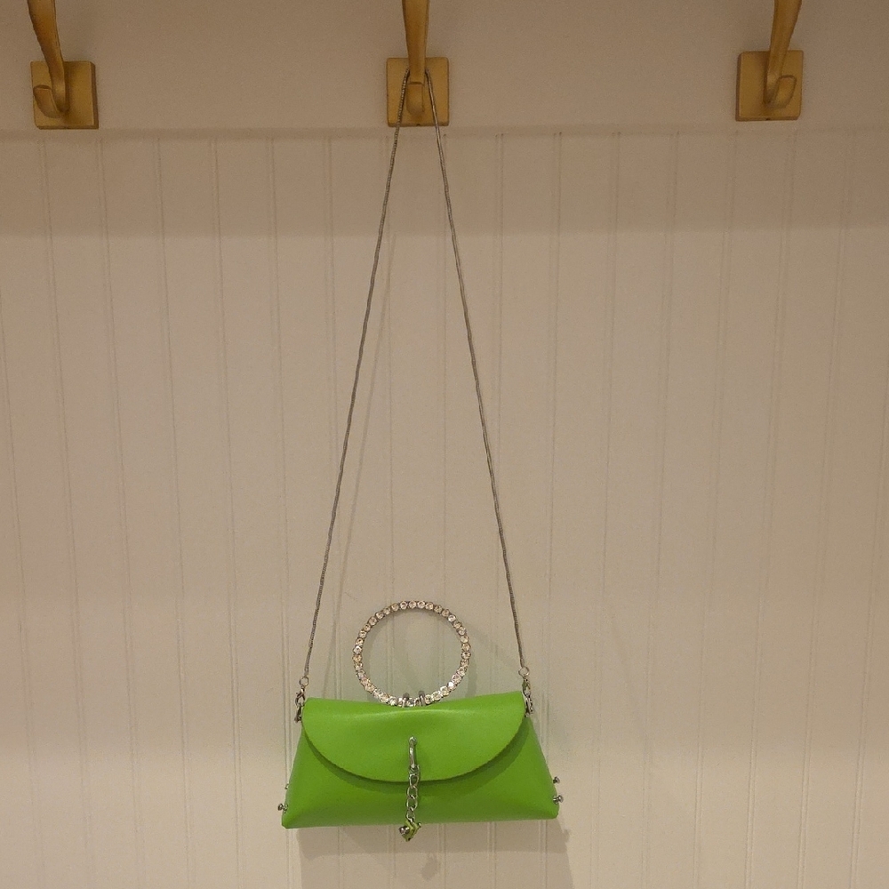 Lime Green Clutch with Rhinestone Handle - Picture 6 of 8